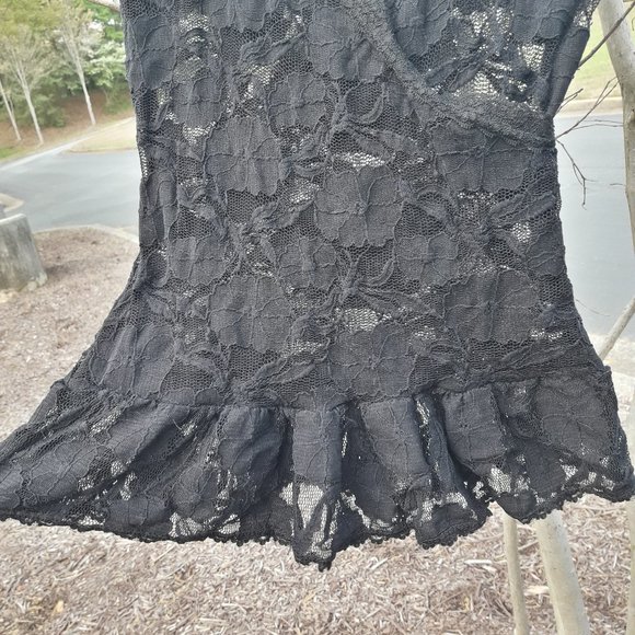 Vintage Black Lace Top Camisole Short Sleeves - Picture 6 of 7